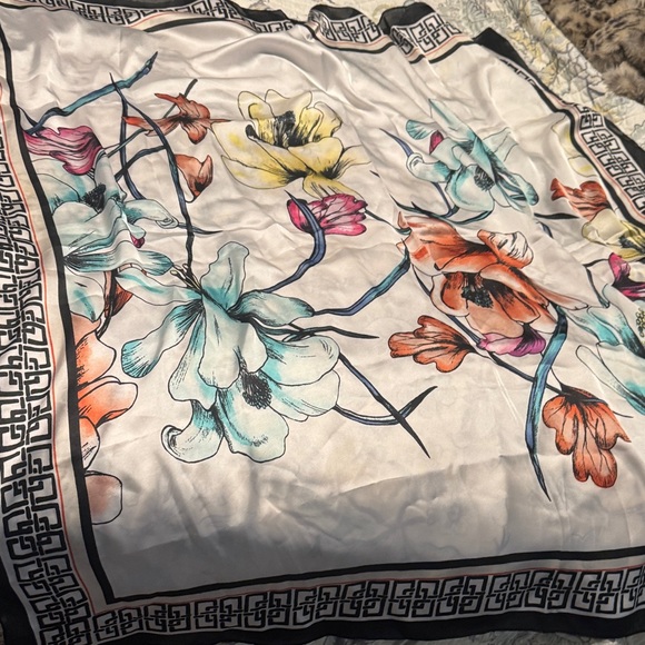 Chico's Accessories - NWT Chicos Floral Silk-Look Square Scarf with Greek Key Border